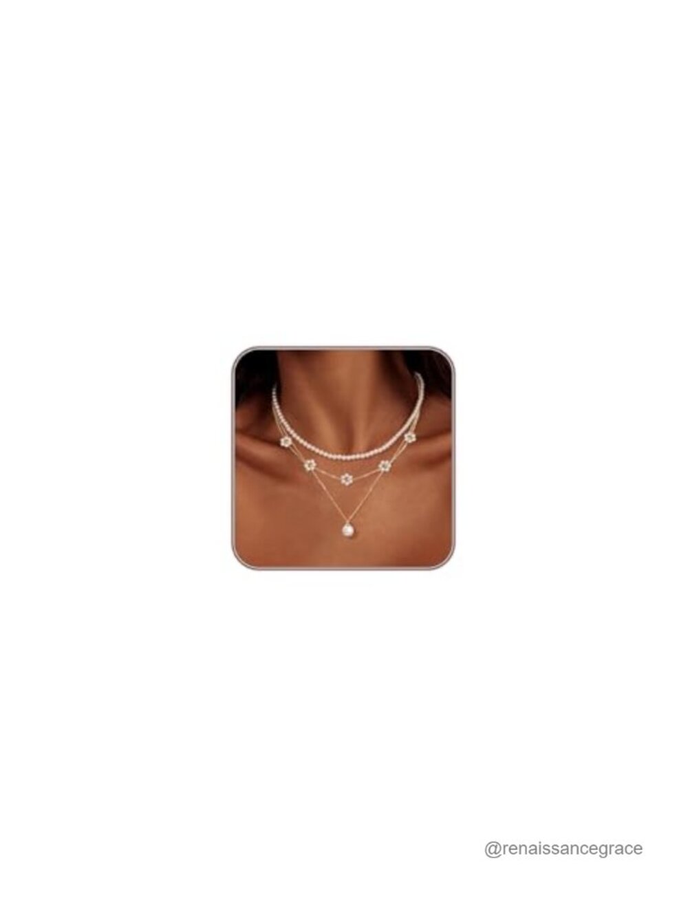 14K Gold Plated Pearl Necklace Set 3 Pack Daisy Choker Layered